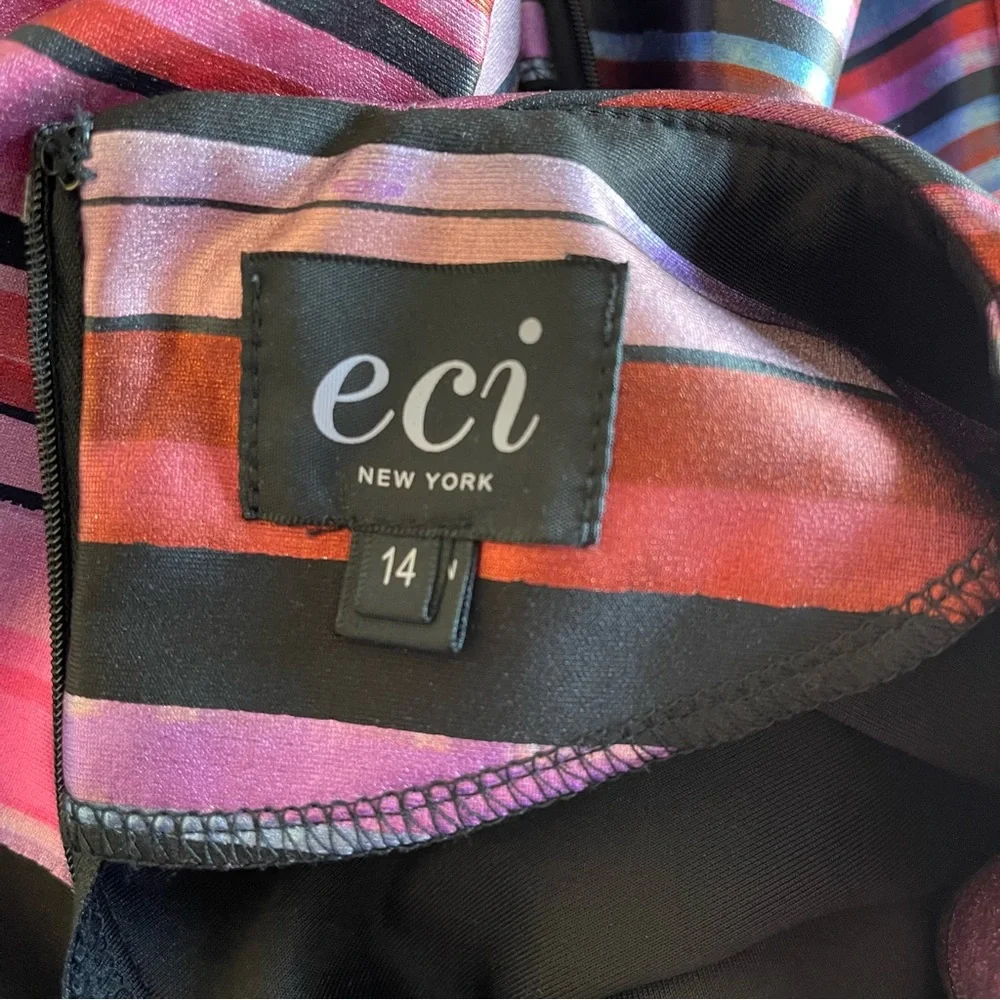 ECI Black Dress with Metallic Pink, Purple and Blue Stripes - Picture 8 of 9